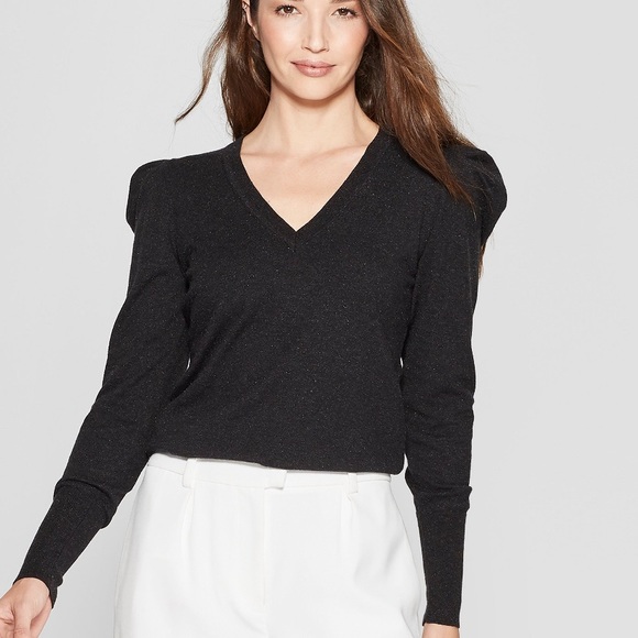 Prologue Sweaters - Prologue black puff sleeve sweater